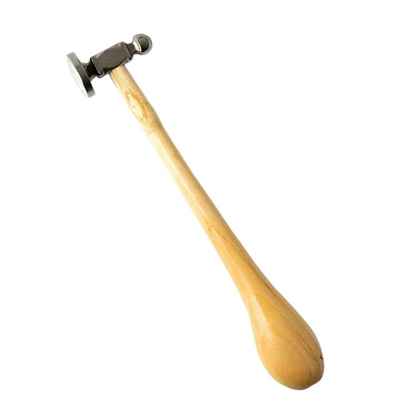 Two-Sided Chasing Hammer - 10.63 Inches Wooden Handle, 2.25” Steel Head with a 14mm Ball Pein & 1.1"/ 28mm Domed Face - Tool Used to Add Texture and Dimension to Metalwork