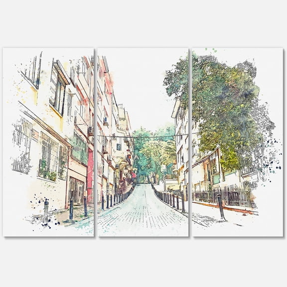 Designart ' Traditional Street In City Istanbul ' Traditional Canvas Wall Art Print
