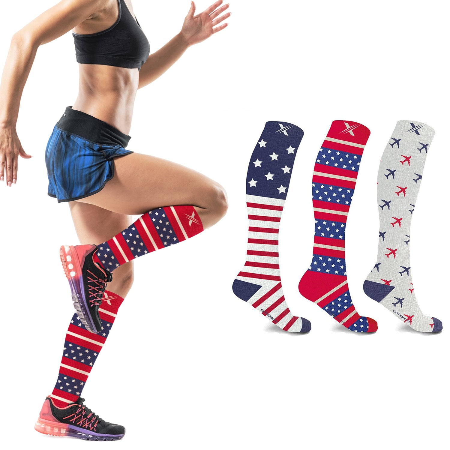 Extreme Fit Men's and Women's Breathable Running Compression Socks, Multicolor (3 Piece)