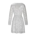 thumbnail image 4 of Lovskoo 2024 Women Long Sleeve Sequin Glitter Tie Waist Party A Line Cocktail Mini Dress Wedding Night Out Club Short Dress White XL, 4 of 7