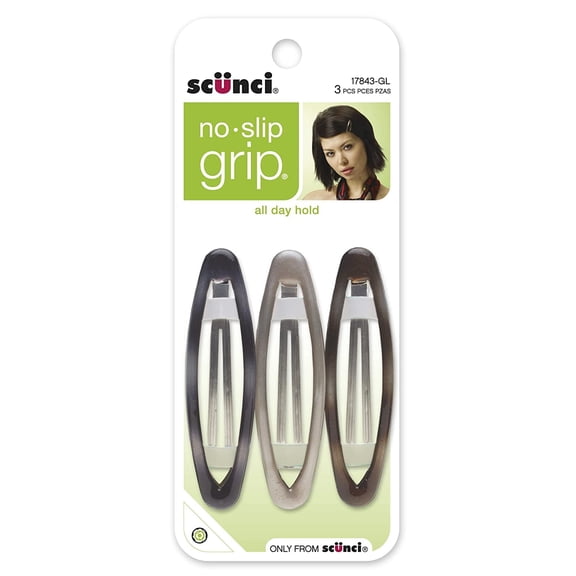 Scunci No Slip Grip All day hold Hair Barrettes, 3 Ct (2 pack)