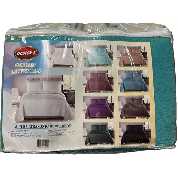 3 Piece Ultrasonic Quilted Bedspread Coverlet and Pillow Sham Set, Full/Queen, Turquoise