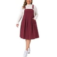 thumbnail image 2 of Agnes Orinda Women's Plus Size St. Patrick's Day Pleated Adjustable Straps Casual Jumper Overall Corduroy Pinafore Suspender Dresses with Pockets 2X Burgundy, 2 of 5