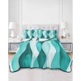 thumbnail image 2 of Quilts Twin Size Bedding Set, Turquoise Stripes Lightweight Quilted Comforter, Vintage Farmhouse Ripple Texture Art Soft Reversible Bedspread Coverlet with Pillow Covers for All Season, 68" x 86", 2 of 7