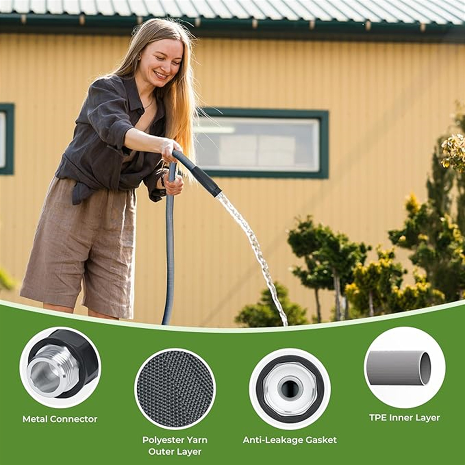 "LINEX Lightweight Garden Hose 100 ft Ultra Flexible, Kink-Free for Outdoor Water Hose Non-Expanding, Burst-Resistant, Heavy Duty RV Hose 5/8 inch "