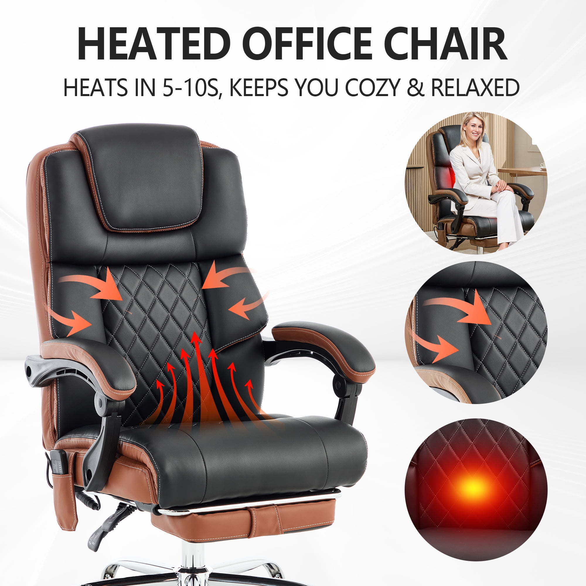 Office Chair with 6-point Vibration Massage and  Shoulder Heated,Big and Tall Office Chair, Reclining Office Chair,Black