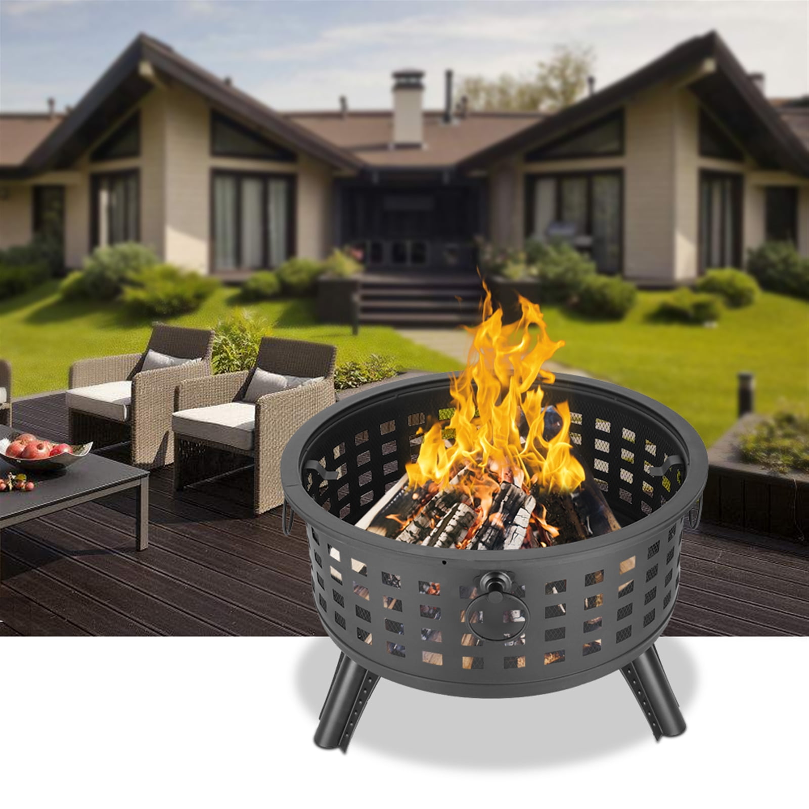 Private Jungle 26" Round Lattice Fire Bowl Black, Outdoor Fire Pit Large Bonfire Wood Burning Patio & Backyard Firepit Private Jungle 26" Round Lattice Fire Bowl Black, Outdoor Fire Pit Large Bonfire Wood Burning Patio & Backyard Firepit