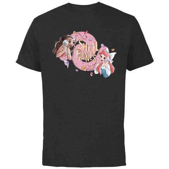 Disney Princess Moana and Ariel Shell Phones - Short Sleeve Cotton T-Shirt for Adults - Customized-Black