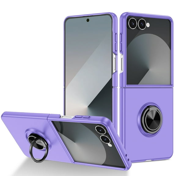 Decase for Samsung Galaxy Z Flip 7 Case with 360° Ring Holder, Military Grade Hard PC Protective Case Tough Armour Shell Slim Shockproof Phone Cover for Samsung Galaxy Z Flip 7 5G 2025,Purple