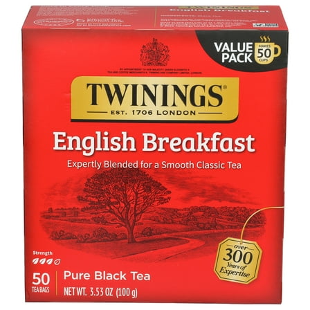 Pack of 6, Twining Tea English Breakfast Pure Black Tea, 50 bg