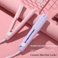 thumbnail image 2 of Rizador inalámbrico USB de cerámica 2 en 1, mini rizador y alisador de pelo para viajes, color rosa., 2 of 5