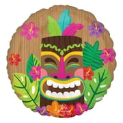 Anagram Vintage Tiki Luau Party 18" Round Jr Shape Foil Balloon, Brown Multi