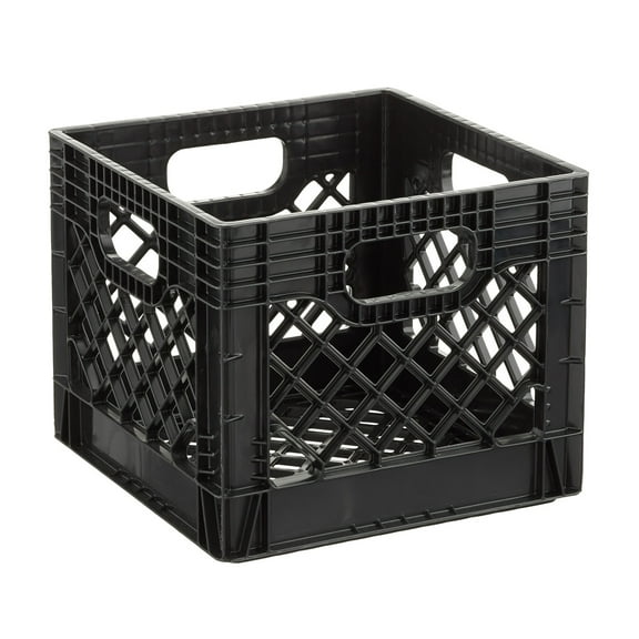 Juggernaut Storage 16QT Heavy-Duty Plastic Milk Crate Black with Built-in Handles