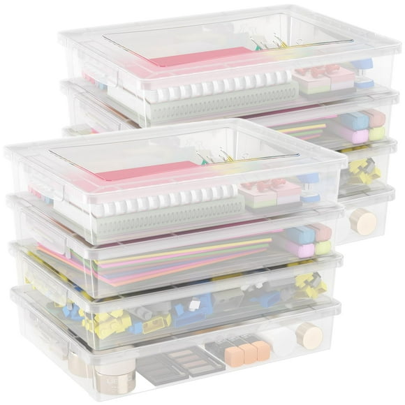 Lifewit 8 Pack Plastic Multi-Purpose Storage Box with Latching Lids, Clear A4 Paper Storage, Classroom Organization, Storage Cont
