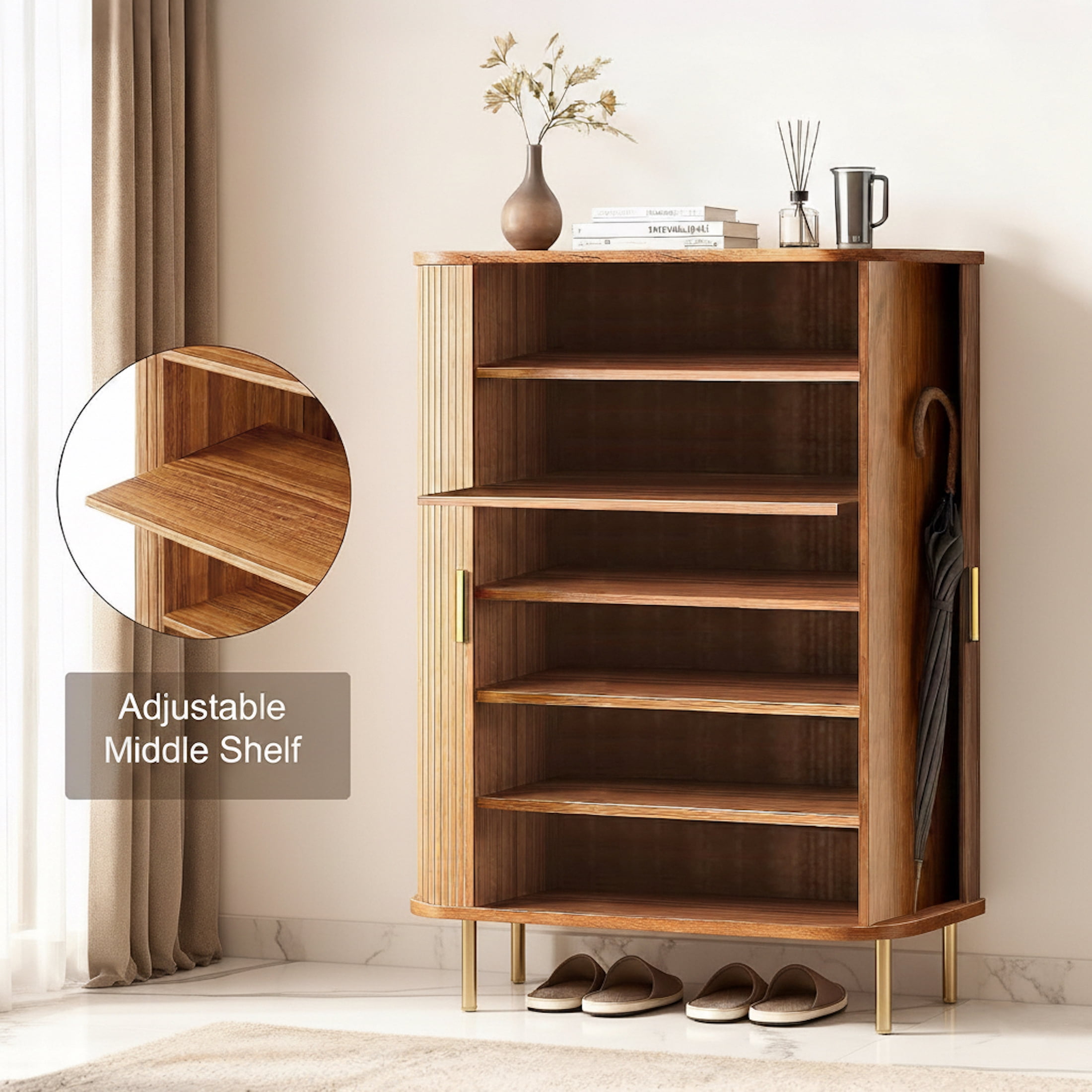 Aisword 6-Tier Shoe Cabinet with Sliding Door and Adjustable Shelves, Free Standing Shoe Organizer for Entryway, 31.5 inch, Yellow