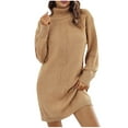 thumbnail image 2 of Great Gifts for Less Ofreoo Women's Solid Color Turtleneck Slim Long Sleeve Knitted Sweater Dress Long Sleeve Turndown Collar Knee-High Dress Fall Outfits for Women 2024, 2 of 9