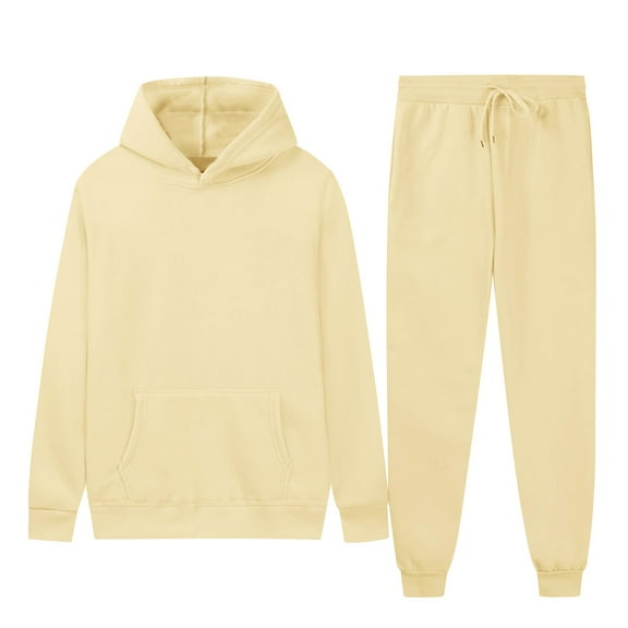 Bzhegqhd Men's tracksuit set long sleeve hooded jacket with zip pocket and matching drawstring pants casual streetwear outfit for fall winter men's lounge set