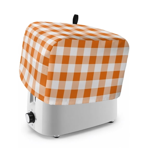 Orange Checkered Toaster Cover 4 Slice, Thanksgiving Fall Buffalo Plaid Rustic Dustproof Bakeware Oven Protector with Top Hook, Waterproof Small Kitchen Appliance Toasters Dust Cover, 12"x11"x8"