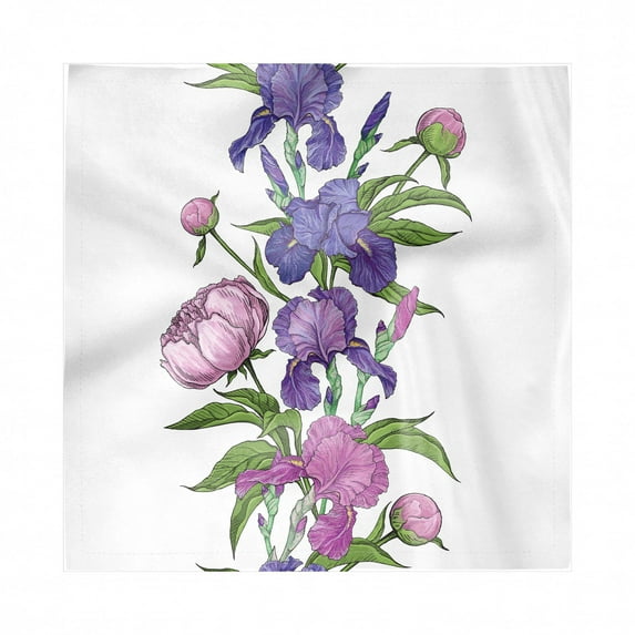 Peony Decorative Napkins Set of 4, Naive Hand Drawn Flowers Purple Tones Iris Flower, Silky Satin Fabric for Brunch Dinner Party, 18", White Multicolor, by Ambesonne