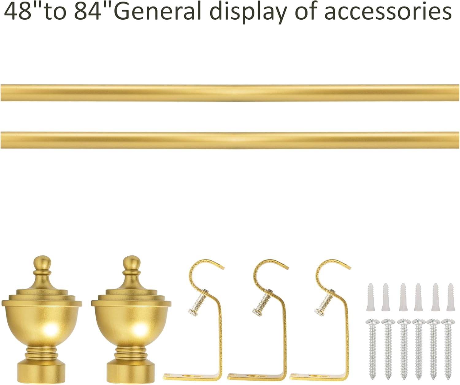 eTeckram 5/8" Single Curtain Rod with Royale Finials,Gold,48‘’-84‘’