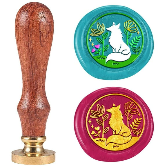 Fox in Garden Flower Wax Seal Stamp 1" Removable Brass Seal Head with Wooden Handle Vintage Embossed Letter Sealing Wax Stamp