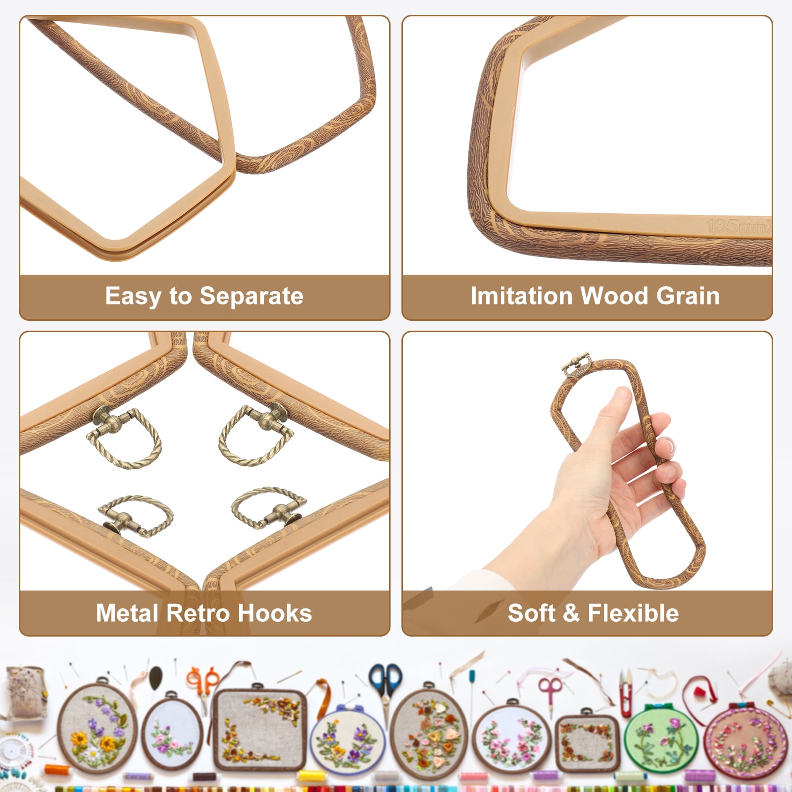 Uxcell 6 Pieces 6.7" x 5.1" Room Shape Embroidery Hoops Frame Imitated Wood Circle Cross Stitch Hoop Ring for Embroidery Art Craft Handy Sewing Decoration, Brown