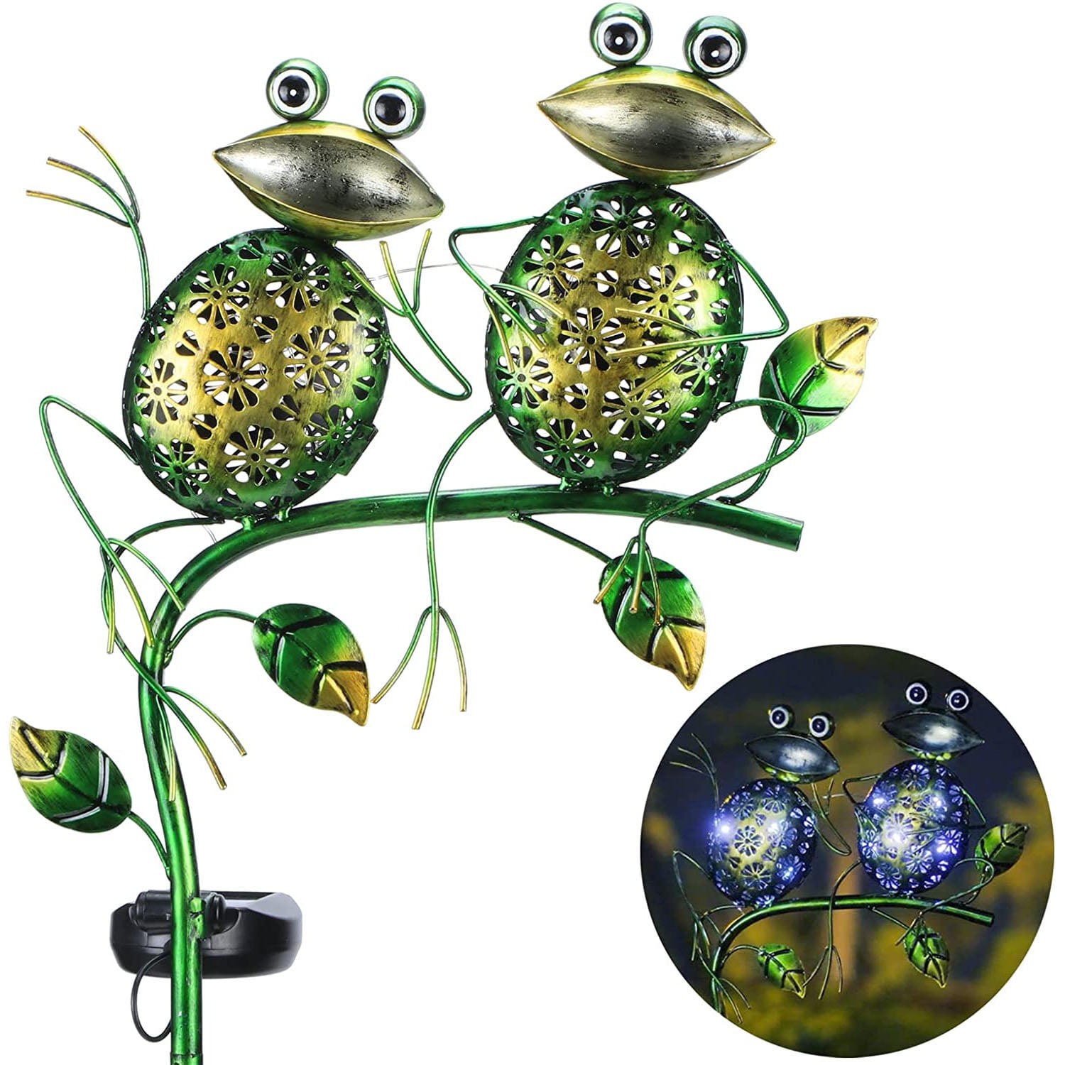 Solar Lights Outdoor, Metal Sitting Frogs Light Garden Decor, Waterproof Garden Decorative Light for Courtyard, Patio, Pathway