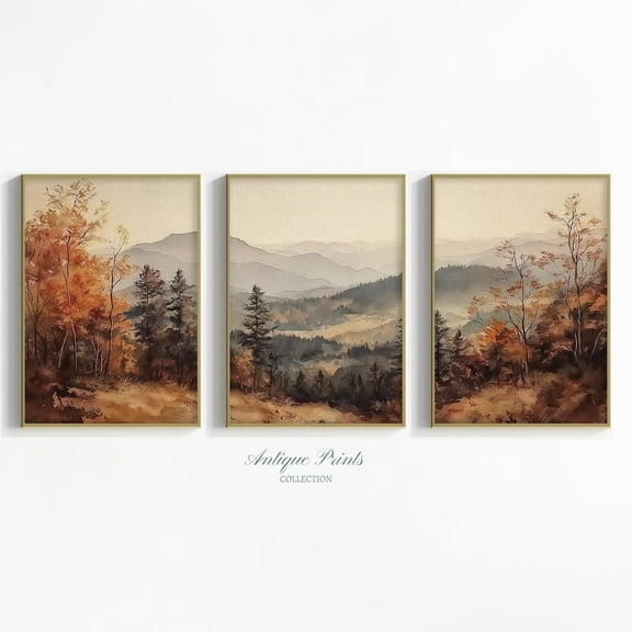 Luvia Fall Forest 3 Pieces Wall Art, Mountain Landscape Set of 3 Split Prints, Autumn Countryside Wall Decor Set 3 Prints 8x12 UNFRAMED