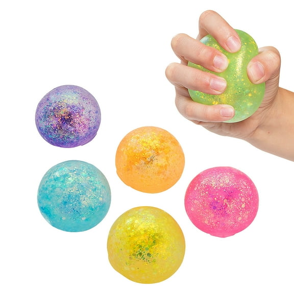 Fun Express 2 1/2" Bright Glitter Maltose-Filled Squeeze Stress Balls - 12 Pieces