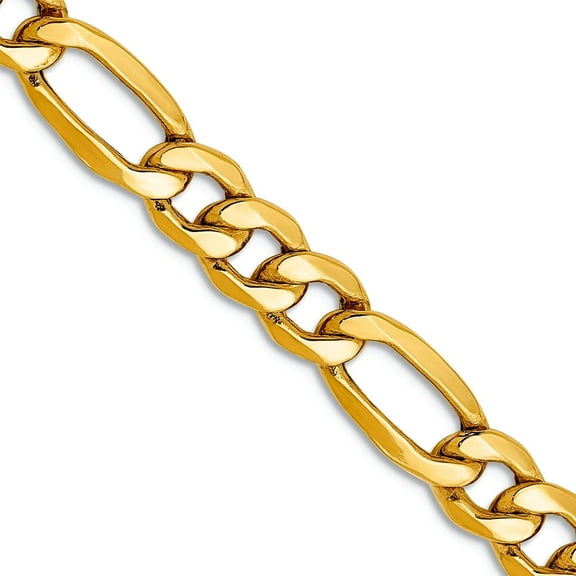 14k Yellow Gold Hollow Polished Lobster Claw Closure 6.6mm Semi-solid Figaro Chain Necklace 24 Inch Chain Necklace for W
