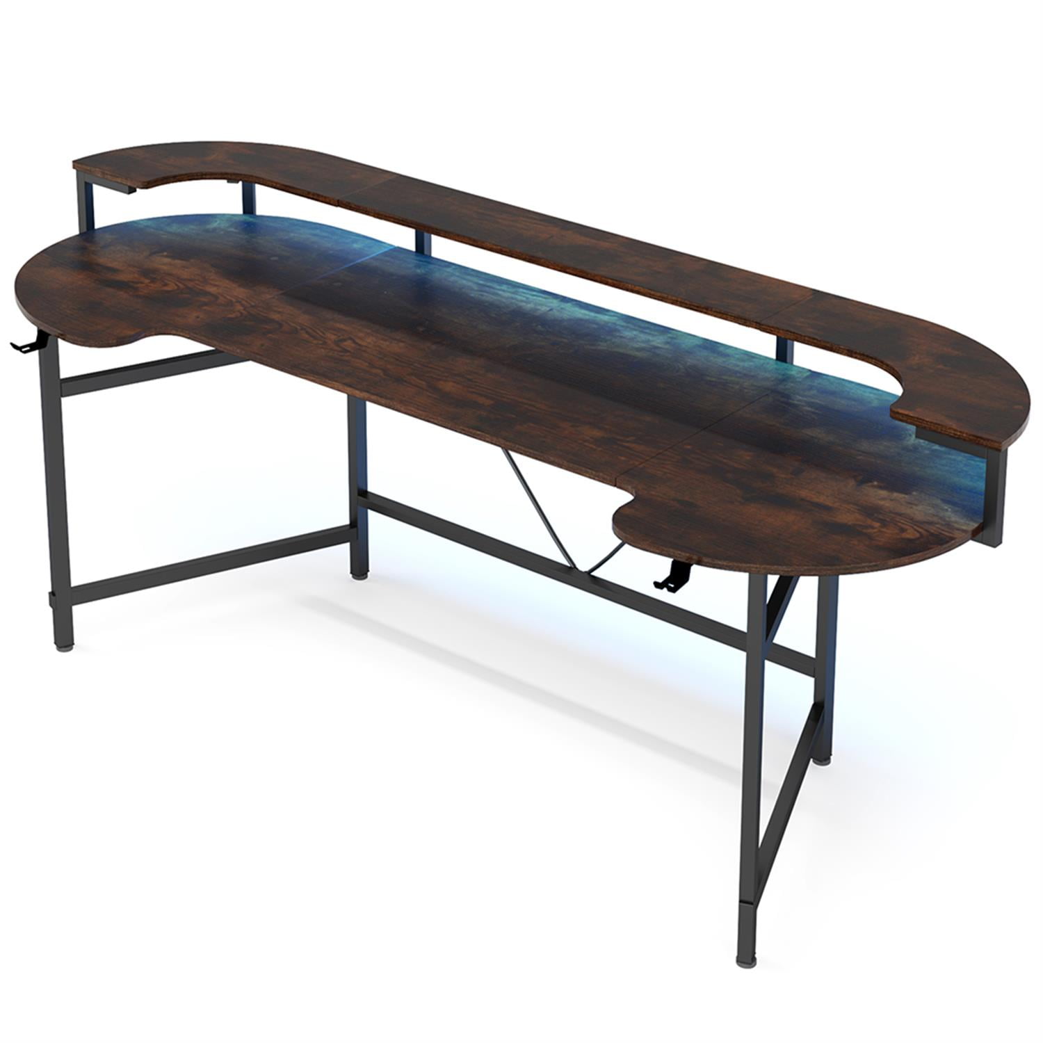 Demi Bonn 75" Computer Desk with LED Strip & Monitor Shelf, Gaming Desk, Work Desk for Home Office, Study, Living Room, Black