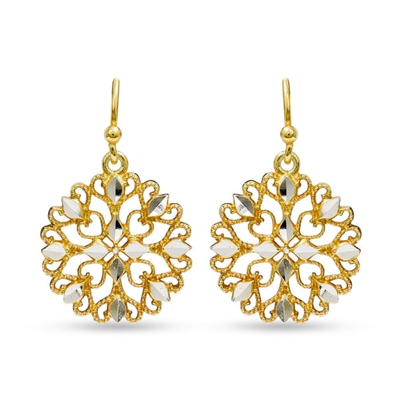 LeCalla 925 Sterling Silver Jewelry Light-Weight Filigree Yellow Gold Diamond-Cut Dangle Drop Earrings for Women Teen 28MM