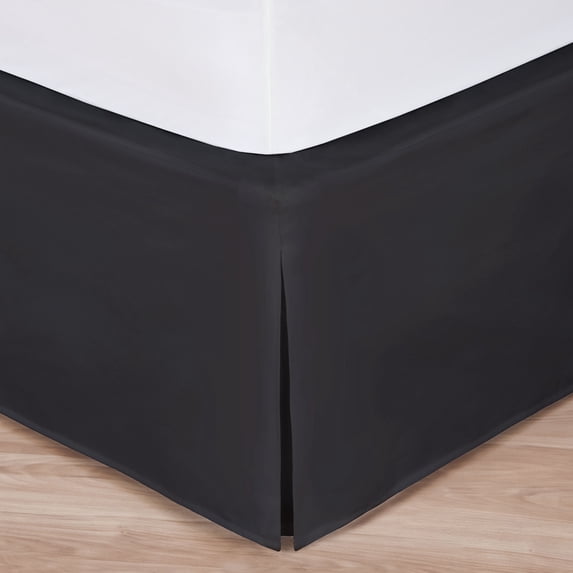 King Size Black Luxury Hotel Bed Skirt: Tailored Pleat, 14" Drop