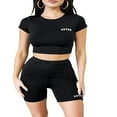 thumbnail image 3 of Tenue Décontractée 2 Pcs pour Femmes, Ensemble de Survêtement à Manches Courtes avec Imprimé Lettre et Shorts, 3 of 5