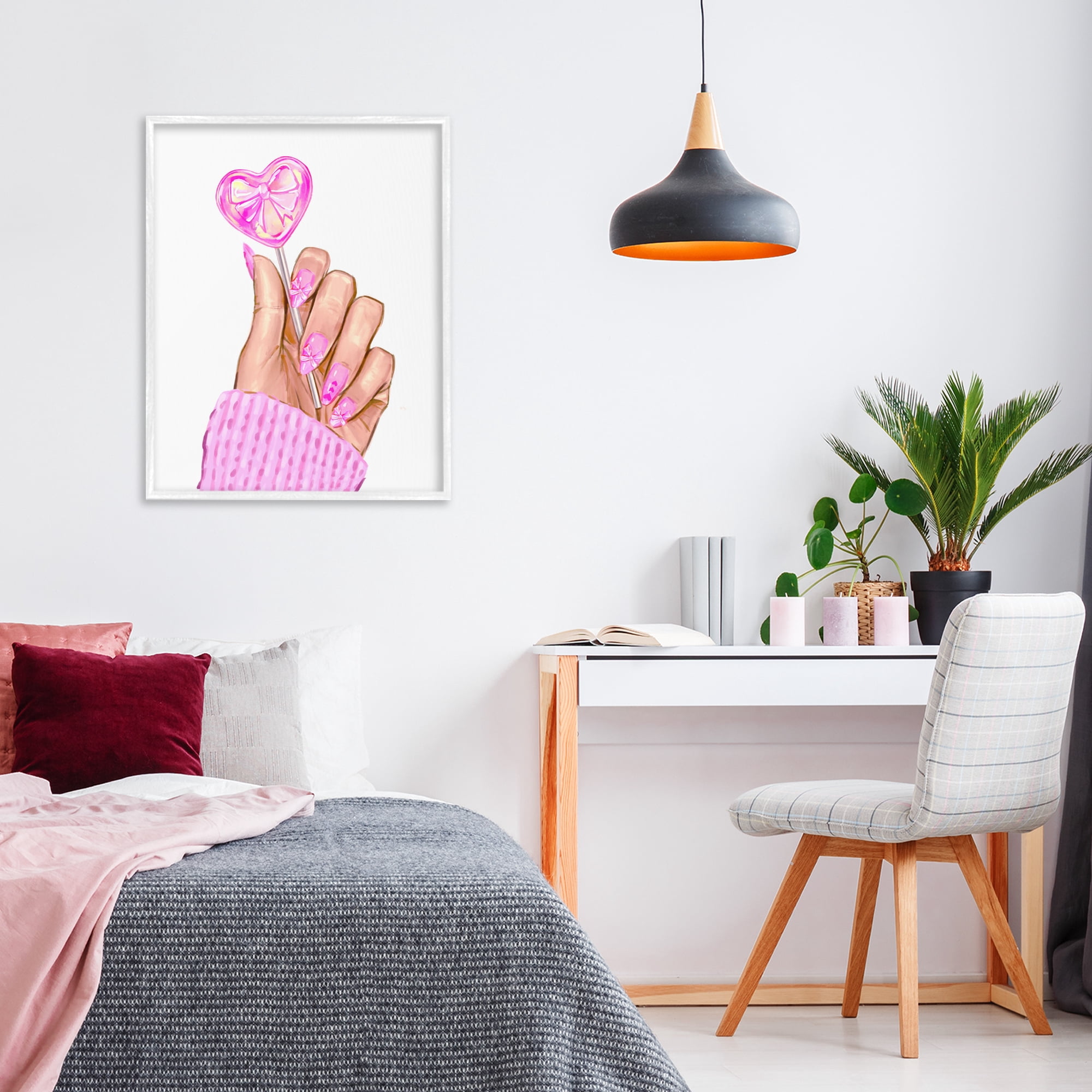 Pink Fashion Bow Lollipop White Framed Giclee Art, design by Ziwei Li