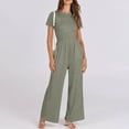 thumbnail image 2 of cfhntfmh Dressy Jumpsuits for Women Summer Loose Short Sleeve Crewneck Outfits Ribbed Knit Wide Leg Flowy Rompers with Pockets, 2 of 7