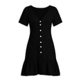 thumbnail image 4 of YuXingFu Royal Blue Dresses for Women Mid-Length V-Neck Plus Size Womens Dress Short Sleeve with Buttons Casual Summer Black XXL, 4 of 7