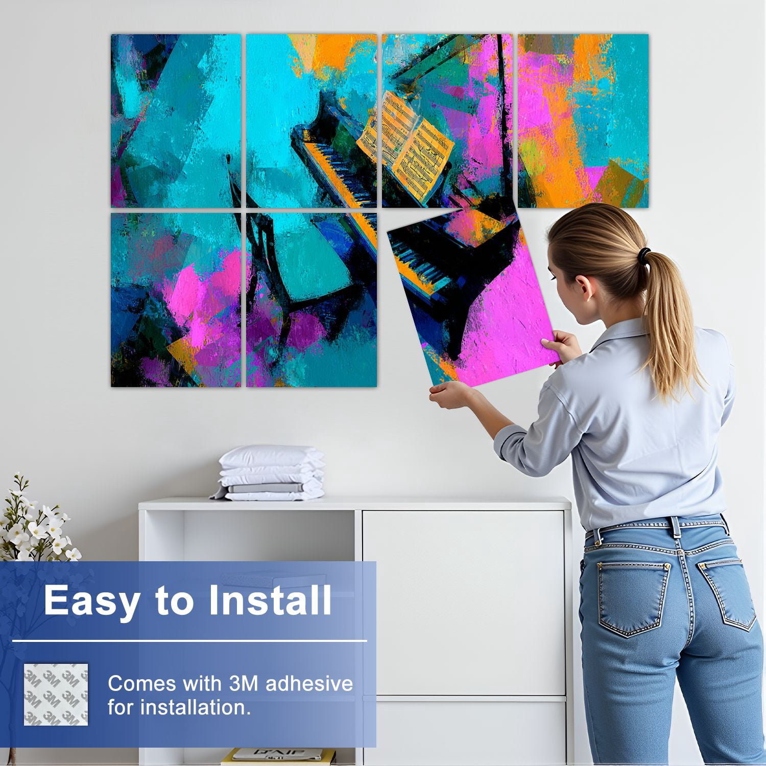 8 Pack Art Acoustic Panels Sound Absorbing Guitar Piano Saxophone Musical Instruments Grand Piano Sheet Music Decorative Soundproof Wall Panels Self Adhesive for Nursery Game Room Bedroom 48"x32"