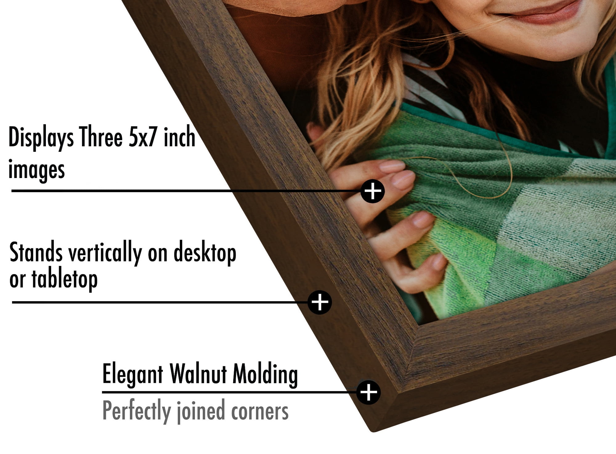 Americanflat Hinged 3 Photo Frame in Walnut MDF - Desk Photo Frame for 5X7" Photos - Tri Folding Picture Frame For Desk - Displays 3 Photos with Shatter-Resistant Glass Covers 5x7 Triple Fold Walnut