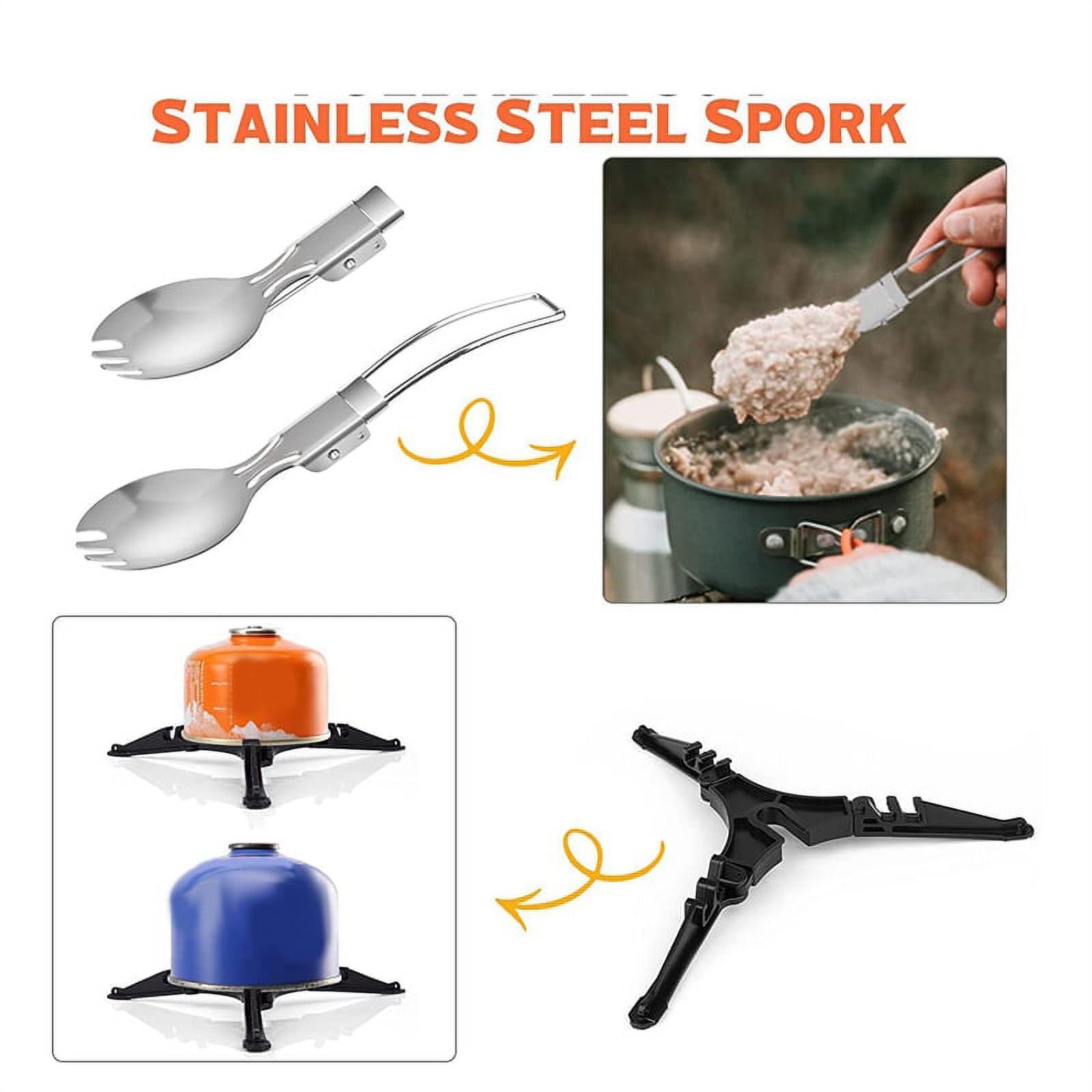Camping Pot and Pan Set with Mini Backpacking Stove Cooking Gear for Outdoor Hiking Campfire Green