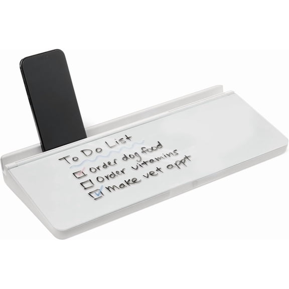 Desktop Dry Erase Whiteboard with Organizer and Accessories, Tempered Glass, 15.7 x 5.4 inches, White