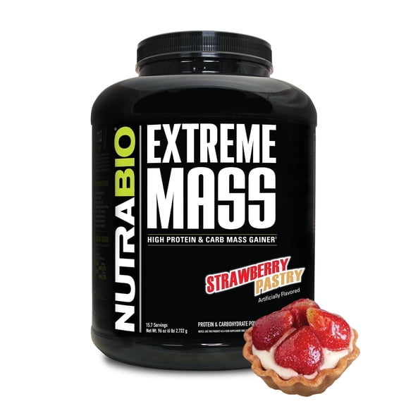 NutraBio Extreme Mass Gainer Protein Powder, 53G Protein, Clean Weight Gainer, Increase Muscle Mass, Full Spectrum Amino Acid - Strawberry Pastry, 6 Pound