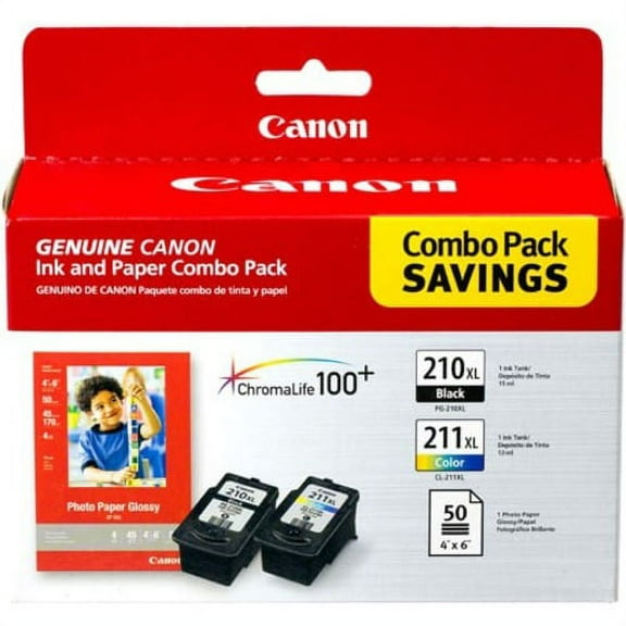 Canon PG-210/CL-211 XL Original Ink Cartridge/Paper Kit, Combo Pack, Black, Inkjet, High Yield, 400 Pages