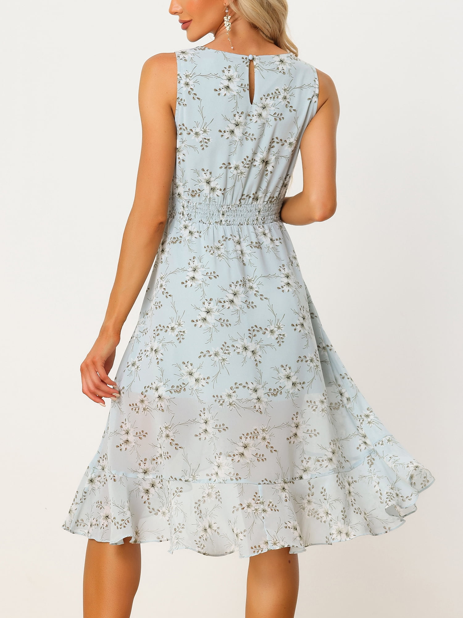 DARING DIVA Women's Summer Wrap Round Neck Keyhole Back Dresses L Light Blue