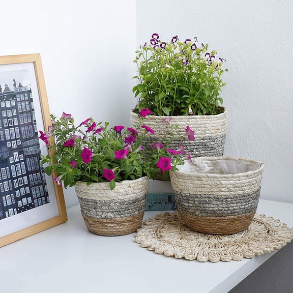 HONMEET 2Pcs Rectangular Straw Flower Baskets with Natural Weaving for Home and Garden Decor