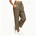 thumbnail image 6 of Sunnin Solid Color High Waist Pants Elastic Waist with Pockets Cropped Casual Everyday Wear, 6 of 6
