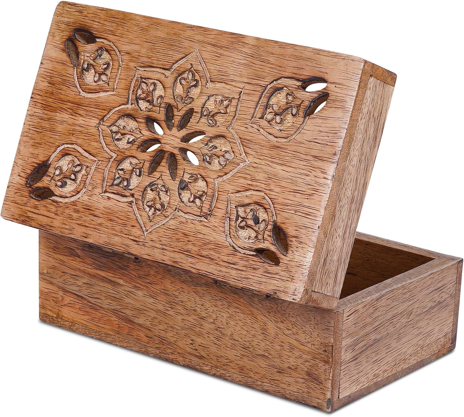 Mela Artisans Decorative Medium Burnt Mango Wood Box with Lid, Extra Large Wooden Box, XL, 10.5" x 7.5" x 4"