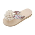 thumbnail image 3 of Women's Flower Appliques Flip Flops Boho Open Toe On Flat Sandals Beach Vacation Slippers, 3 of 9