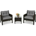 thumbnail image 2 of Costway 3 PCS Patio PE Wicker Furniture Set with Cushions and Tempered Glass Coffee Table Gray, 2 of 8