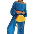 thumbnail image 4 of Txlixc Blusa femenina con pliegues irregulares y pantalones de cintura alta, azul / púrpura Txlixc moda, 4 of 9